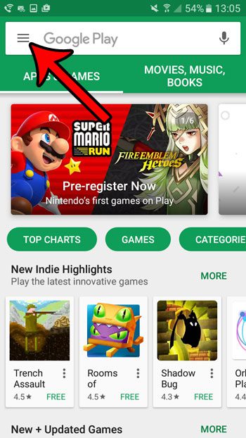 open the play store menu