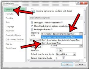 how to turn off screentips in excel 2013