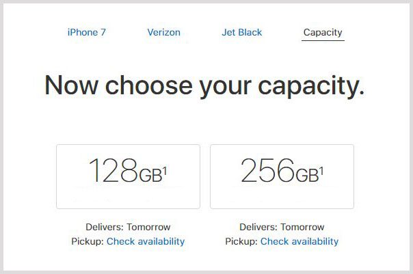 iphone 7 not available in every size in every color