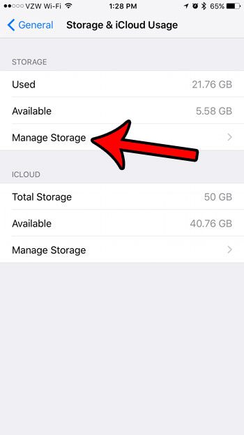 select the manage storage option under storage