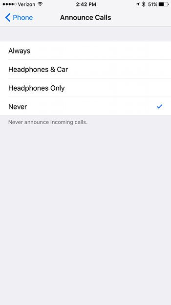 how to stop announcing calls on an iphone 7