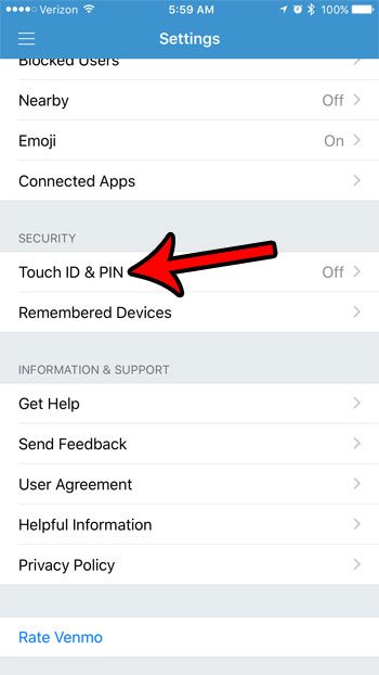 how to set up a password for the venmo iphone app