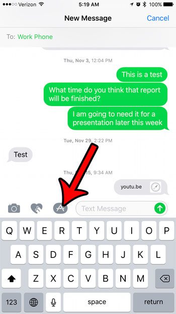 Tap the icon next to the message field on iPhone 7