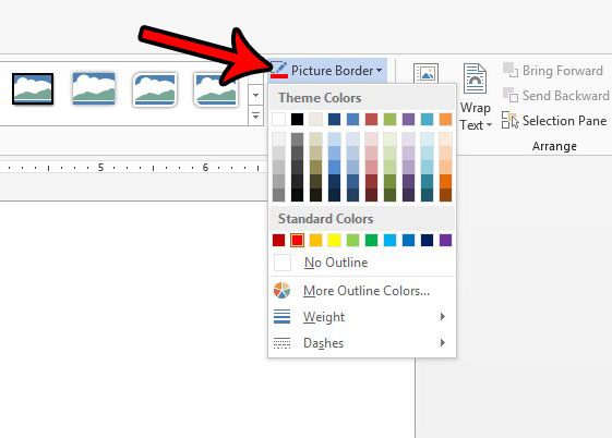 cómo cambiar el color del borde de una imagen en Word 2013