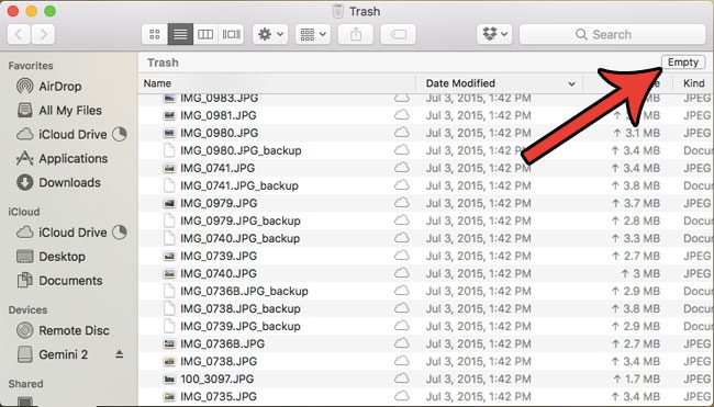 how to delete all trashed files on a macbook air