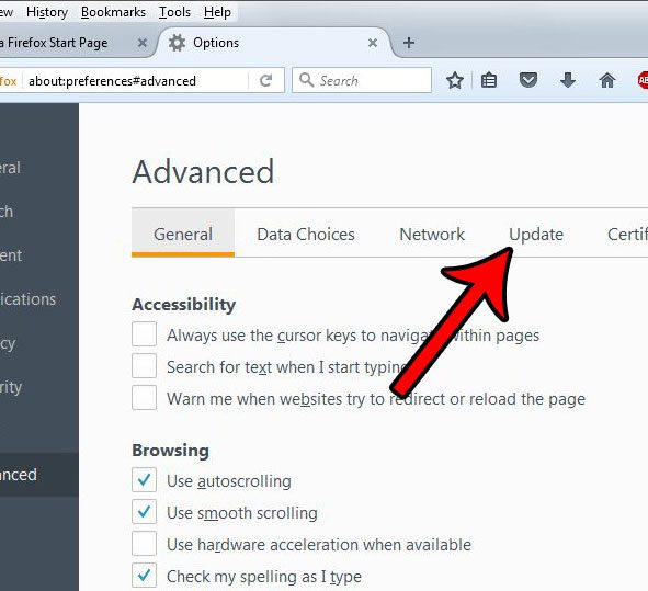 how to change the update settings in the firefox desktop browser