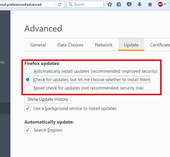 how to stop firefox from updating automatically