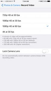 how to change recorded video resolution on iphone 7