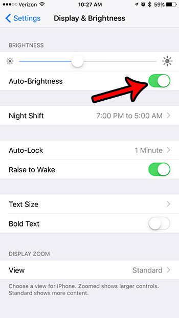 enable auto brightness on iphone