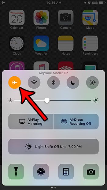 enable or disable airplane mode on iphone