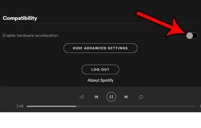 how to enable or disable hardware acceleration in spotify
