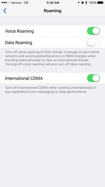 where are the iphone roaming settings in ios 10