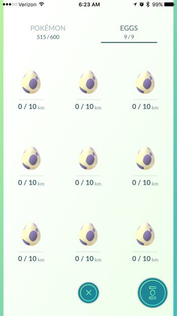 finding the egg menu in pokemon go
