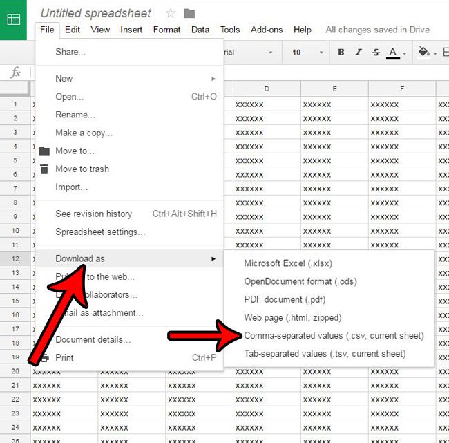 how to convert from google sheets to csv
