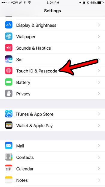 disable the touch id for unlock on the iphone