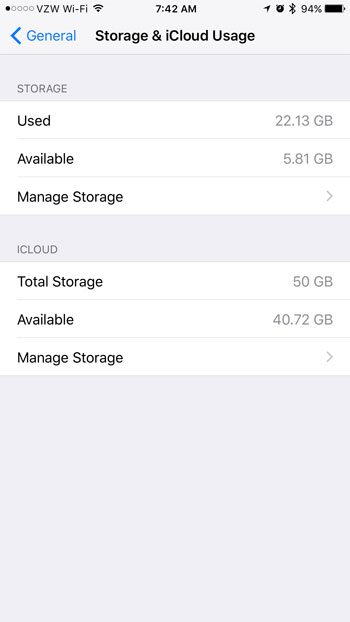 is icloud storage part of the device storage