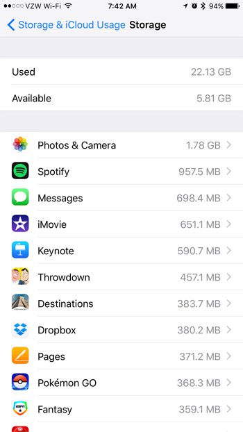 how to view iphone storage information