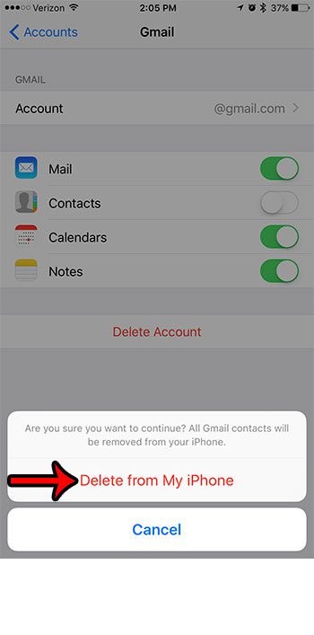 how to delete email address contacts from an iphone 7