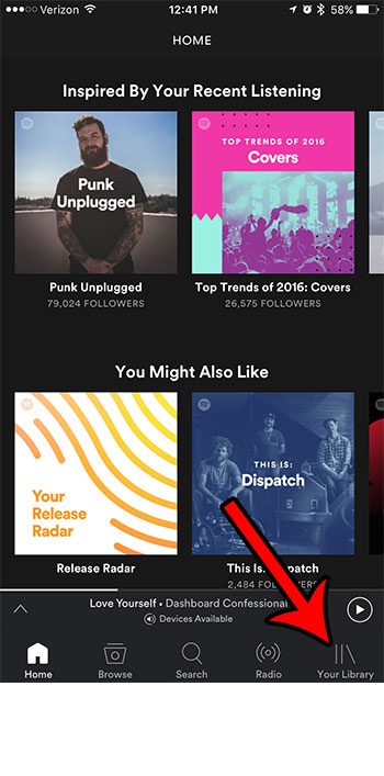 select the your library tab in spotify