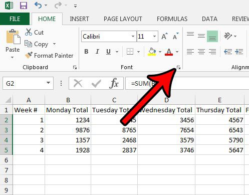 open the font settings menu in excel 2013