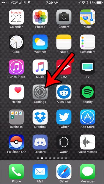 open the iphone 7 settings menu