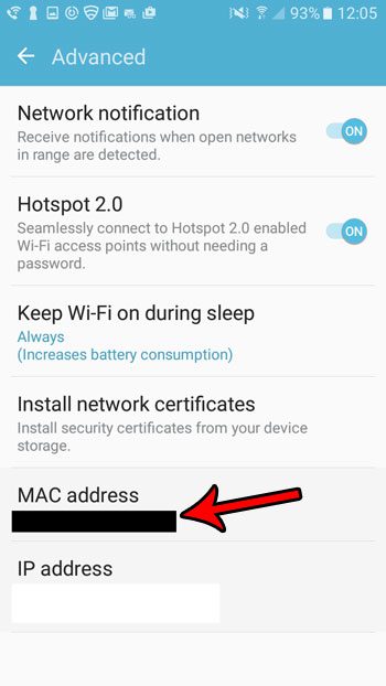 how to find the mac address on samsung galaxy on5