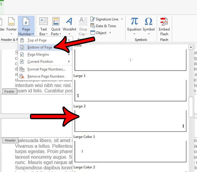 how to use large page numbers in word 2013
