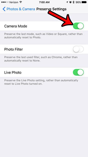 how to preserve camera settings on an iphone 7
