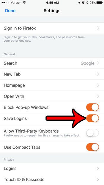 how to save passwords in firefox on the iphone