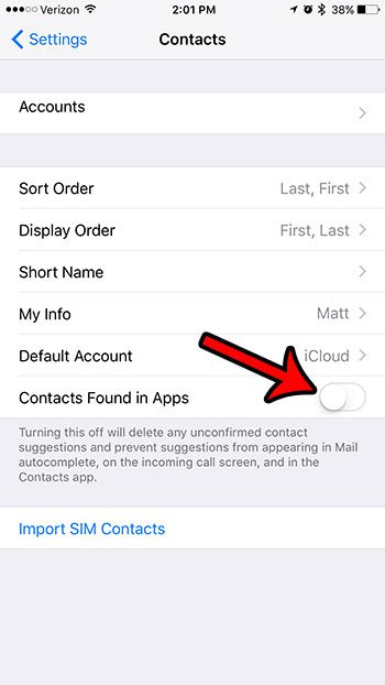 how to stop showing contacts found in apps