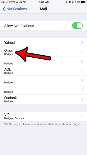 select the email account to enable sounds