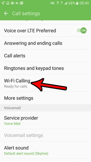 open android wi fi calling menu