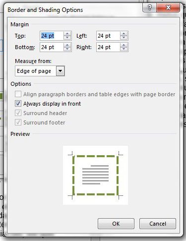 change margin settings for word page border