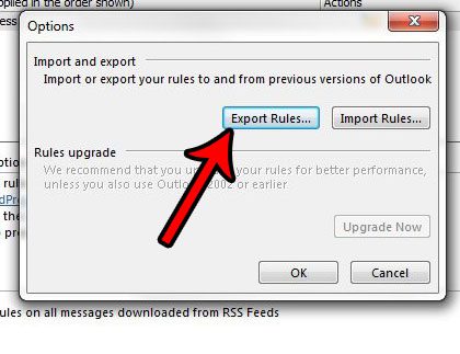 click the export rules button