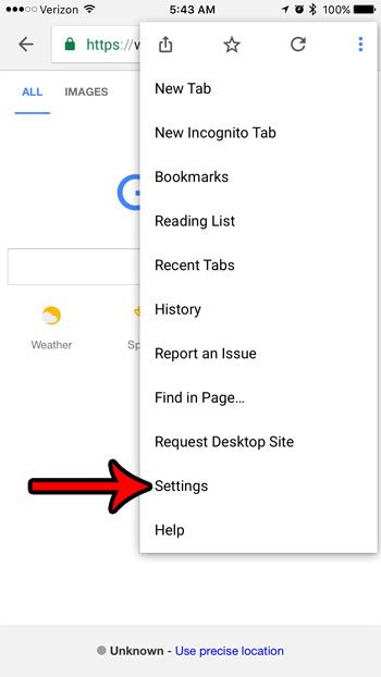 open chrome settings on iphone