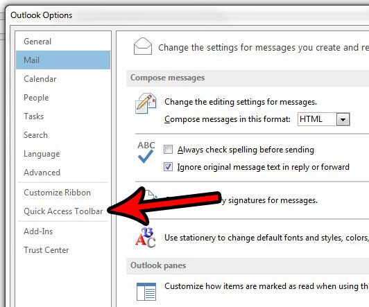 open the quick access toolbar menu in outlook 2013