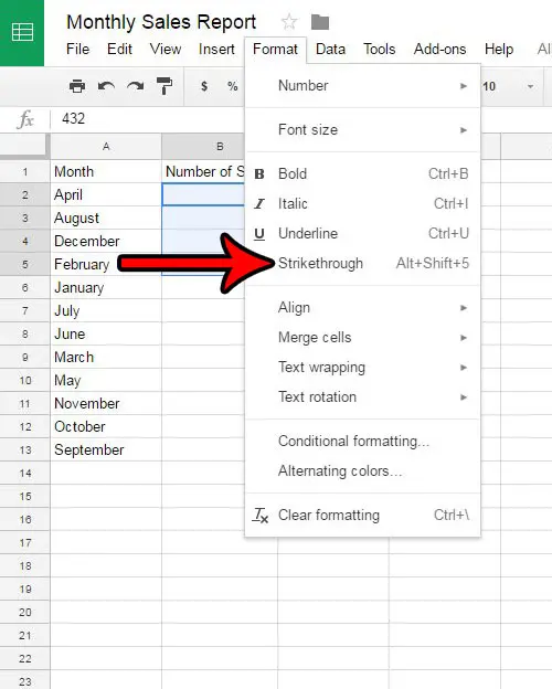 how to remove strikethrough in google sheets