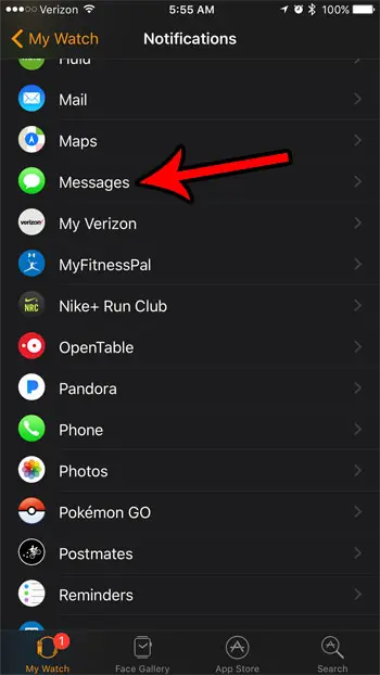 apple watch text message notification settings