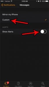 how to turn off text message notifications apple watch