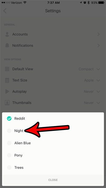 how to switch to night mode reddit iphone