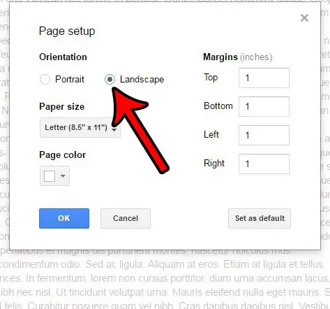 how to change to landscape orientation in google docs
