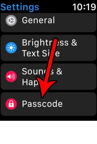 apple watch passcode menu