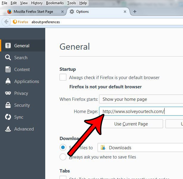 how to change your home page in firefox