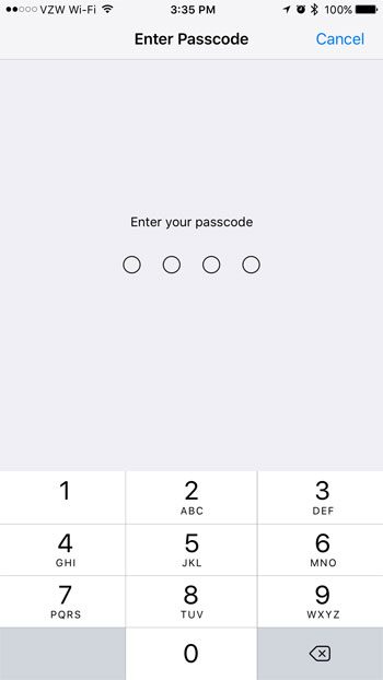 enter iphone passcode