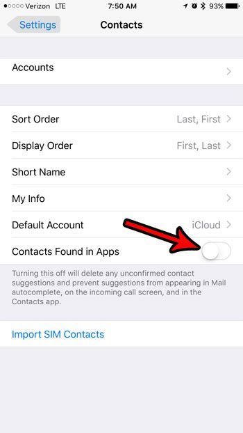 how to turn off contacts found in apps on iphone 7