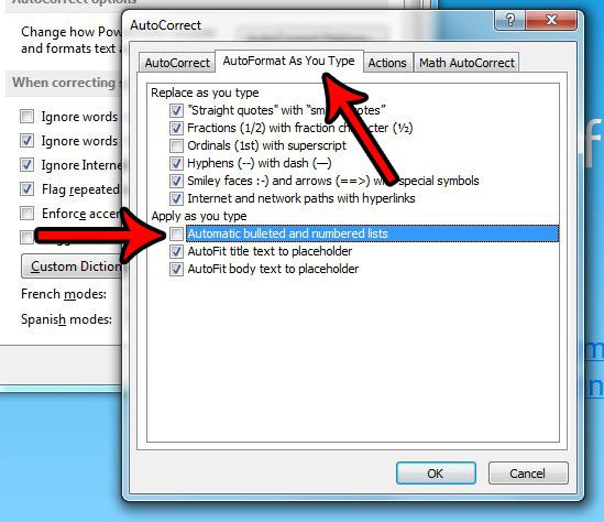 how to turn off automatic lists in powerpoint 2013