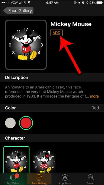add mickey mouse watch face
