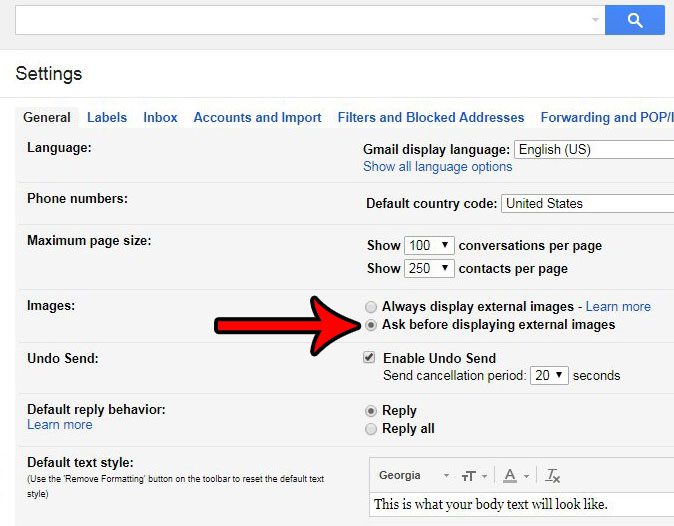 how to ask before displaying images in gmail