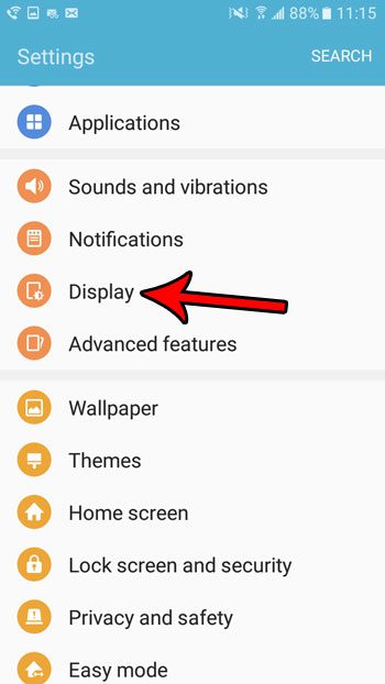 open android display menu