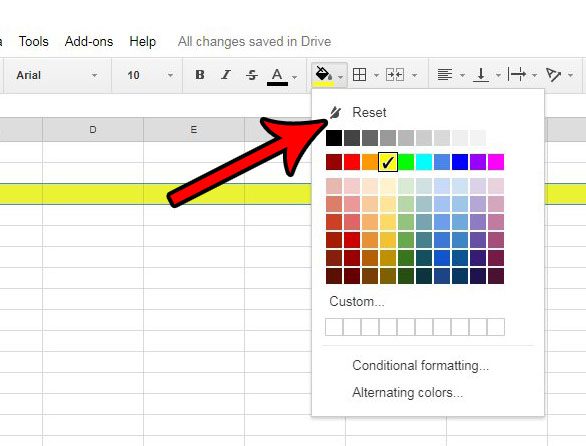 highlight a row in google sheets